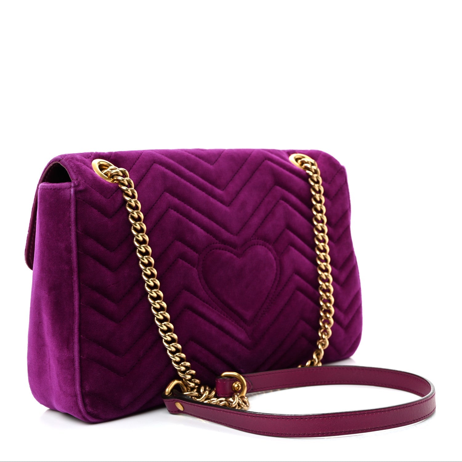 Velvet Matelasse Medium GG Marmont Shoulder Bag Fuchsia Violet Cyclamen