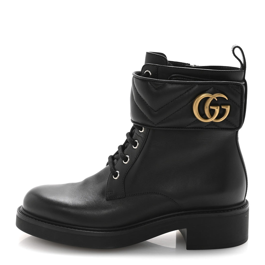 Flores Calfskin Nappa Matelasse GG 40mm Ankle Boots 37.5 Black