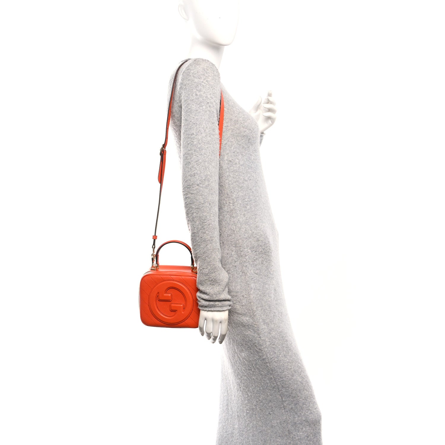 Sakai Be Green Calfskin Diagonal Stitched Blondie Top Handle Bag Orange