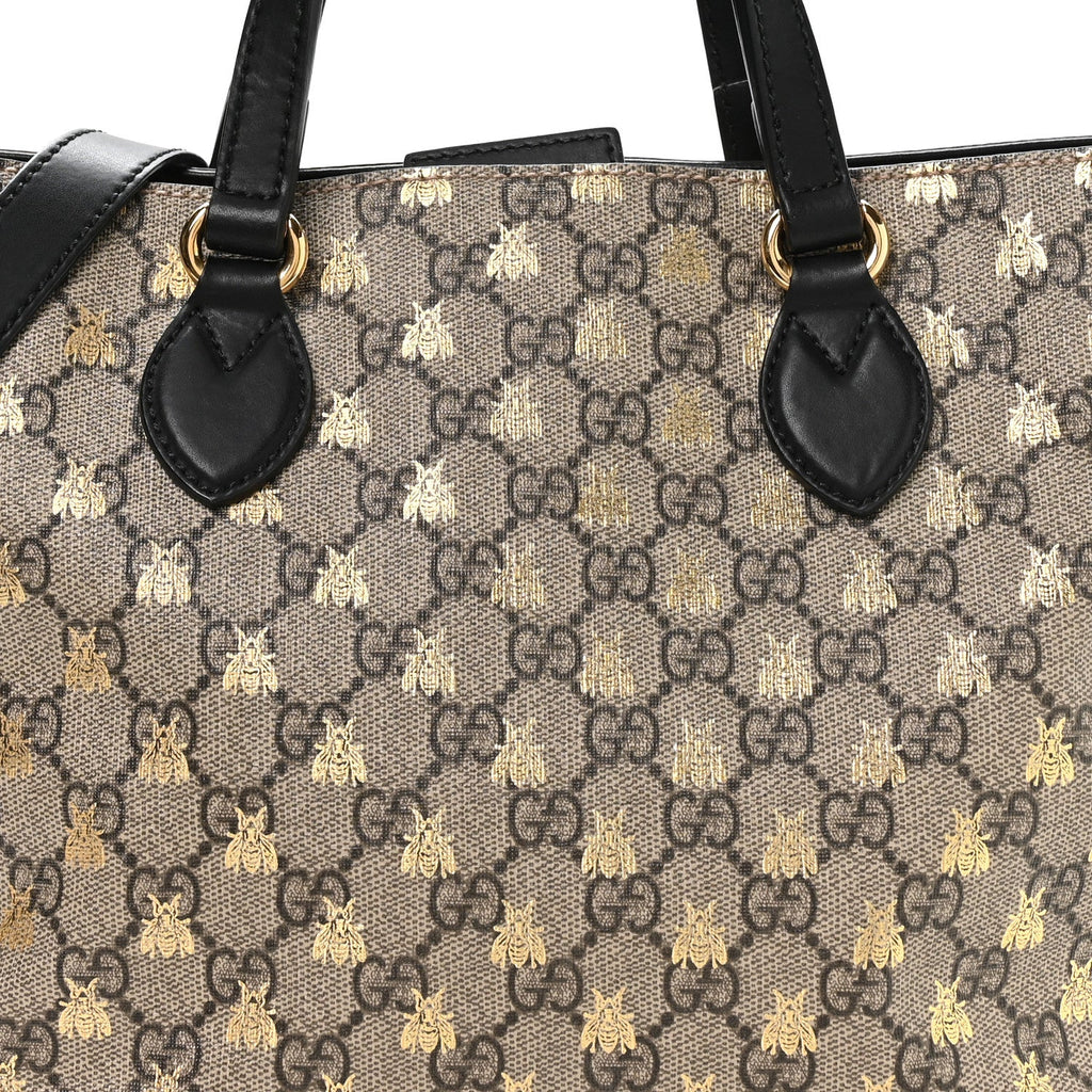 Soft GG Supreme Monogram Bees Small Crossbody Tote Beige Oro Black
