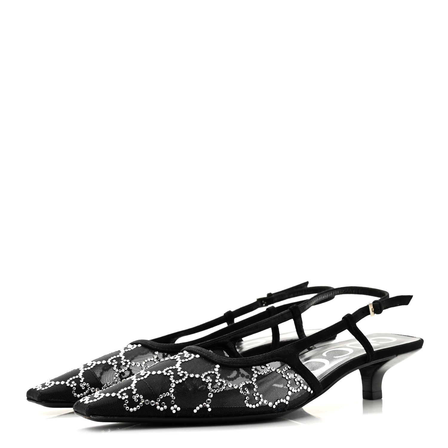 Suede Mesh Crystal GG Monogram Slingback Pumps 36.5 Black