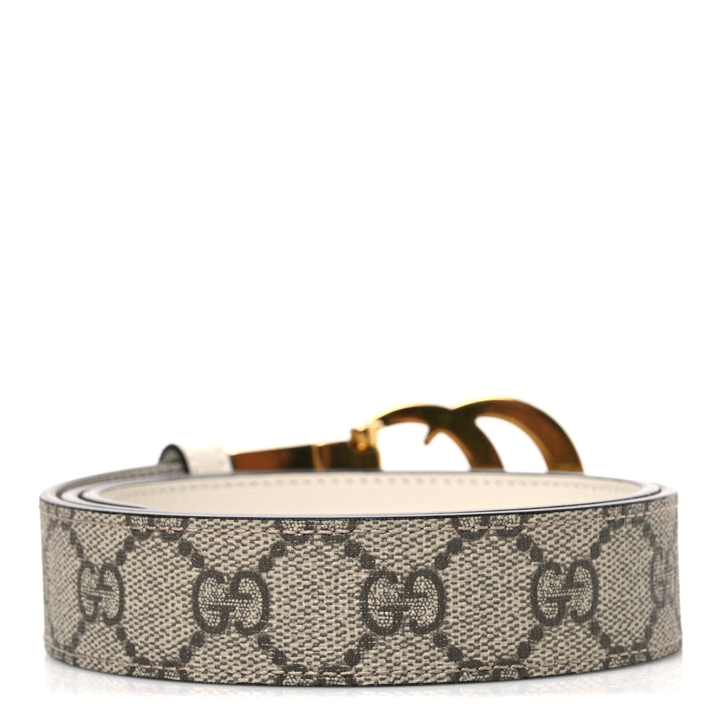 GG Supreme Monogram Plutone Calfskin Double G Reversible 30mm Belt 75 30 Beige Ebony Mystic White