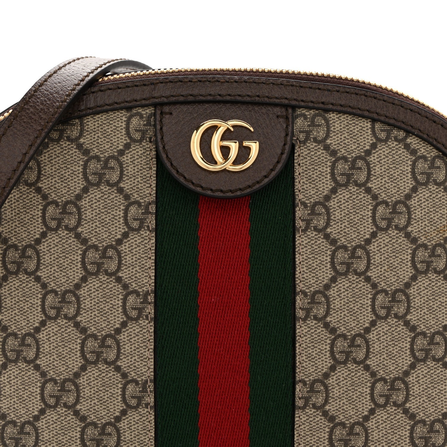 GG Supreme Monogram Textured Dollar Calfskin Web Small Ophidia Dome Shoulder Bag Beige Ebony New Acero