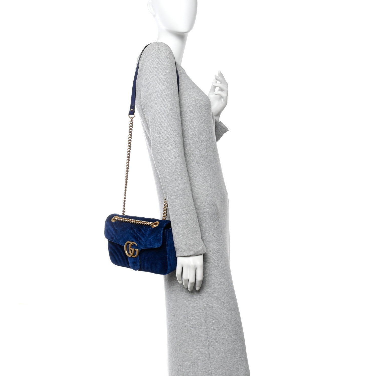 Velvet Matelasse Small GG Marmont Shoulder Bag Cobalt Blue
