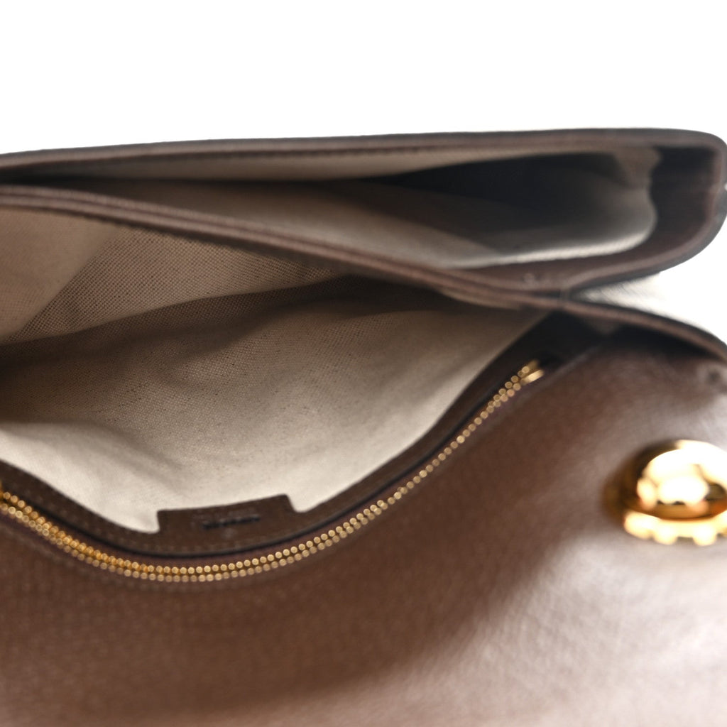 GG Supreme Monogram Textured Dollar Calfskin Web Medium Blondie Top Handle Shoulder Flap Bag Beige Ebony New Acero