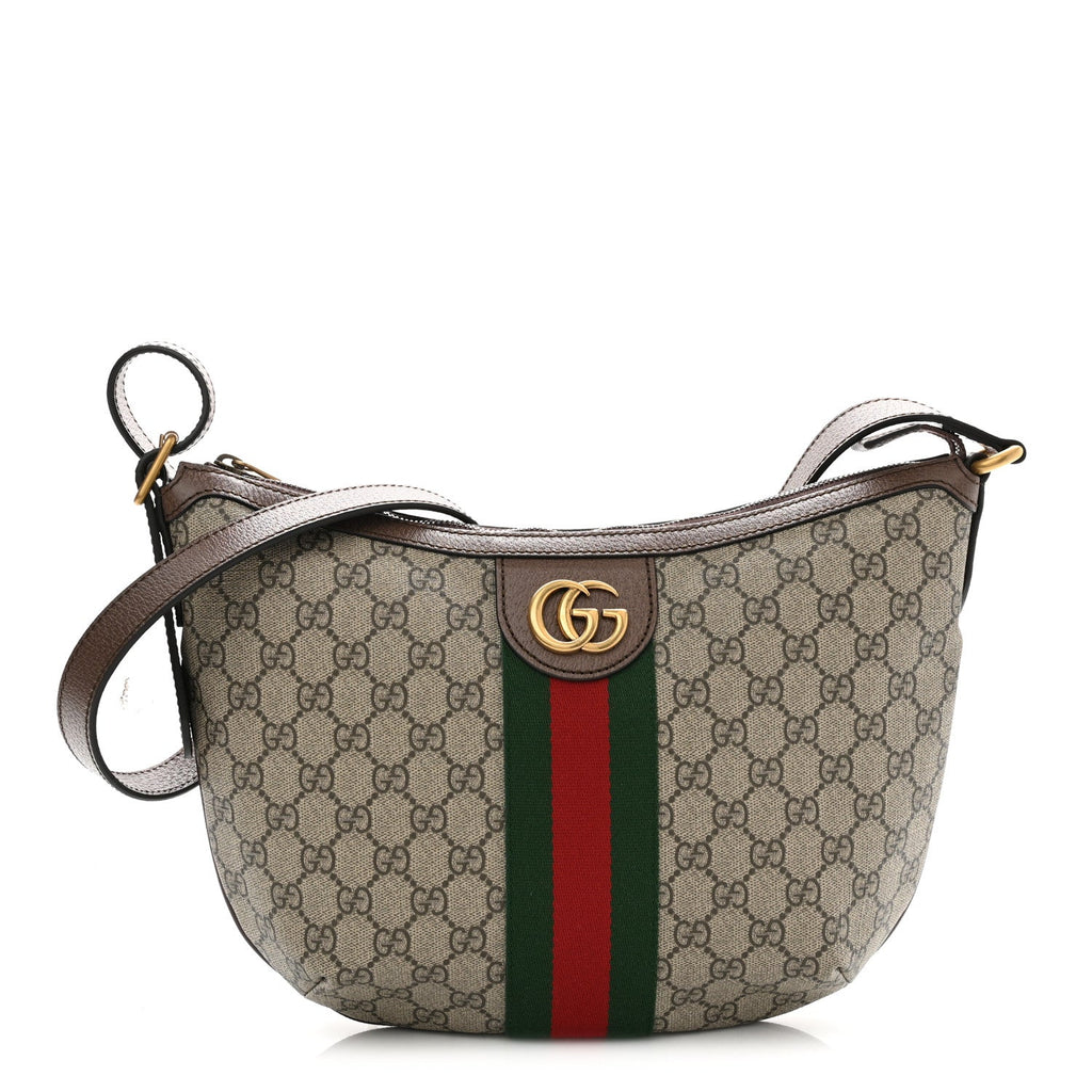 GG Supreme Monogram Web Small Ophidia Half Moon Hobo Brown