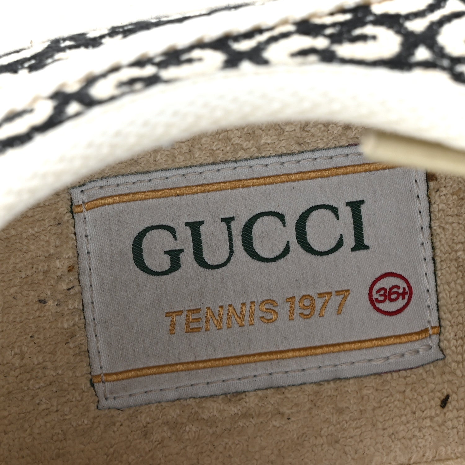 GG Monogram Jacquard Womens 1977 Tennis Platform 52mm Sneakers 36.5 Black Mystic White