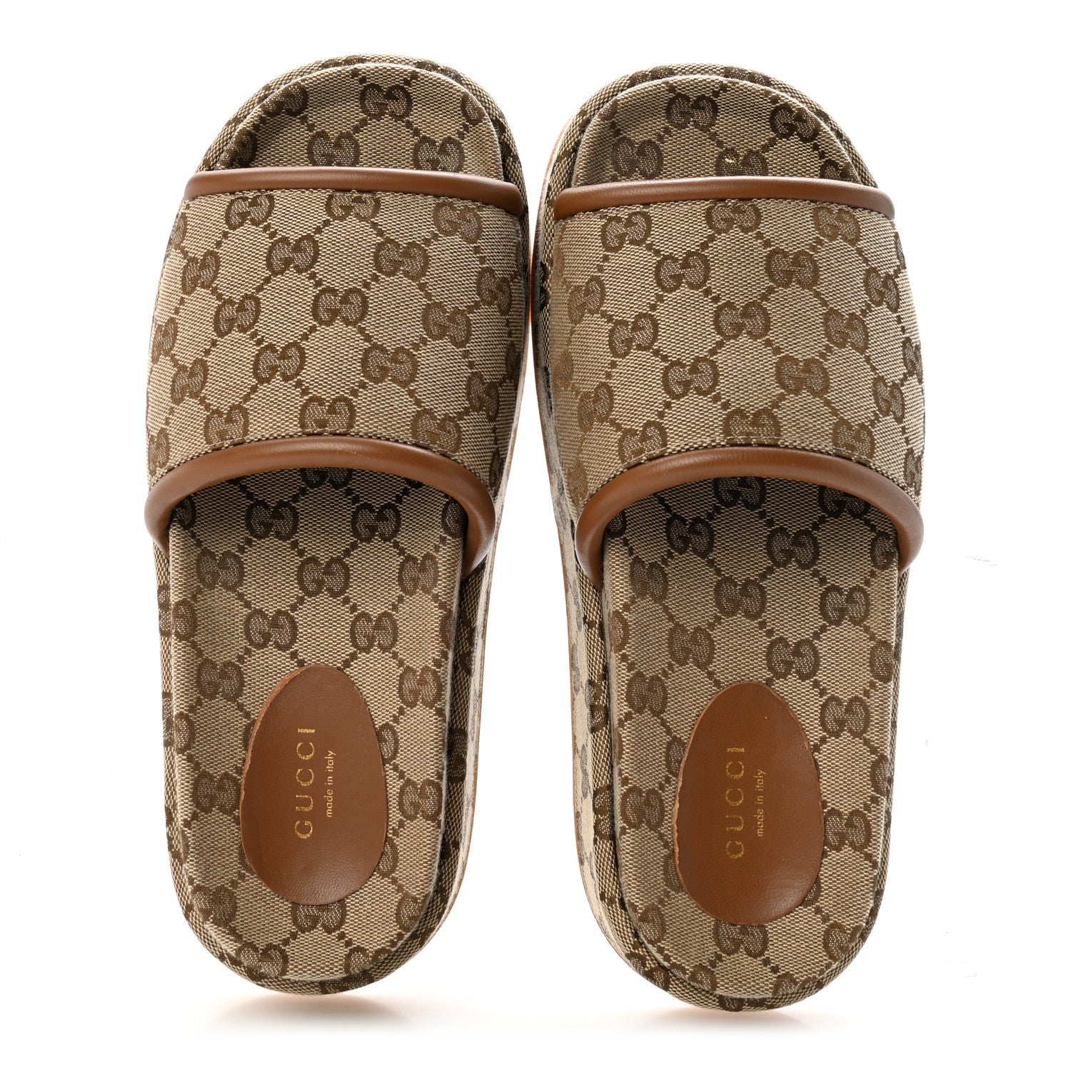 Original GG Canvas Monogram Womens GG Platform Sandals 38.5 Beige Ebony Sundial