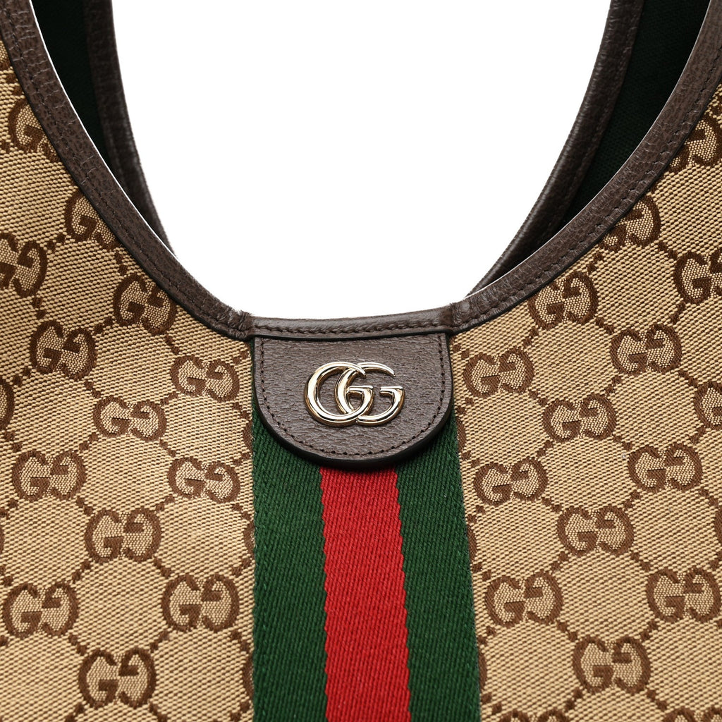 GG Monogram Web Large Giglio Tote Beige Brown