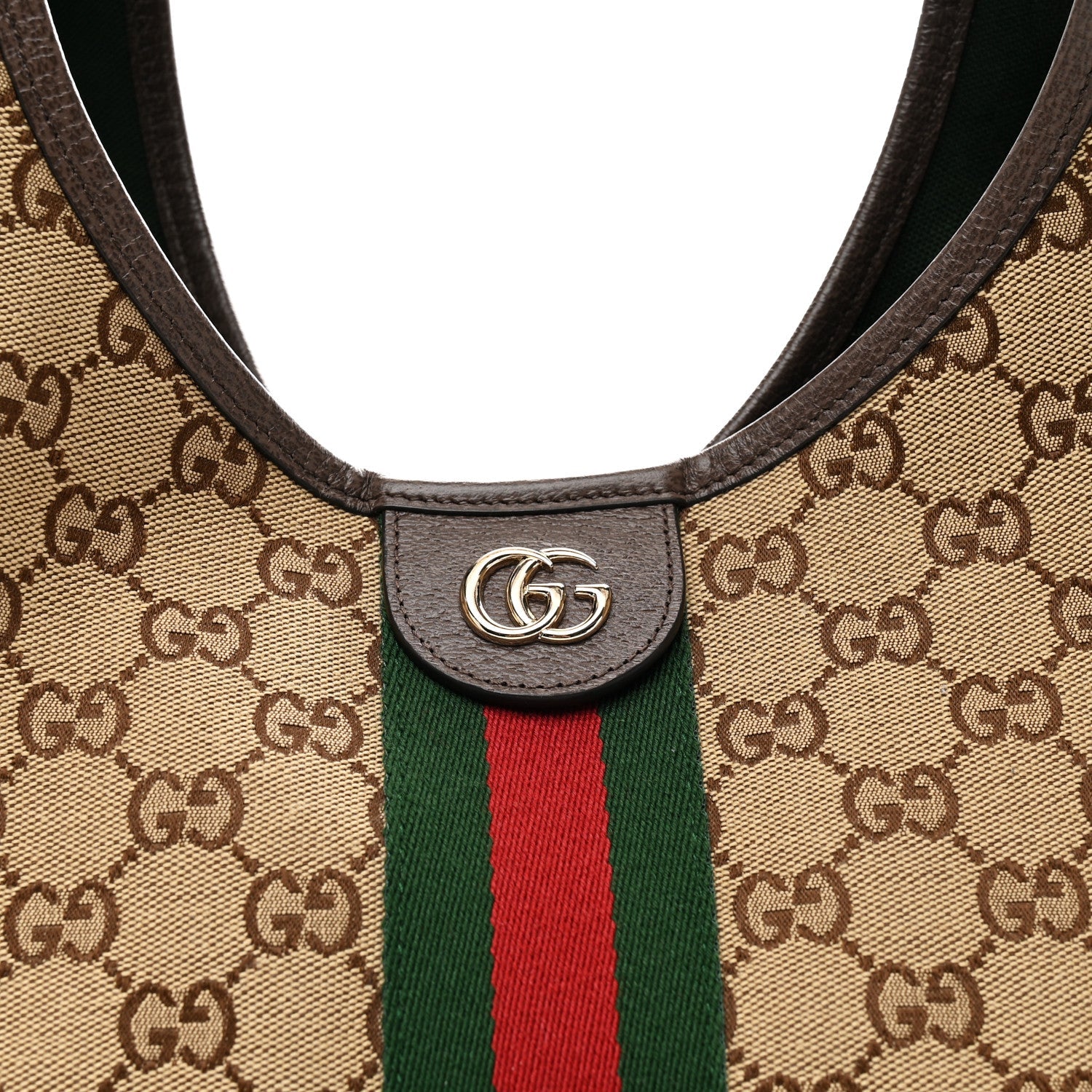 GG Monogram Web Large Giglio Tote Beige Brown