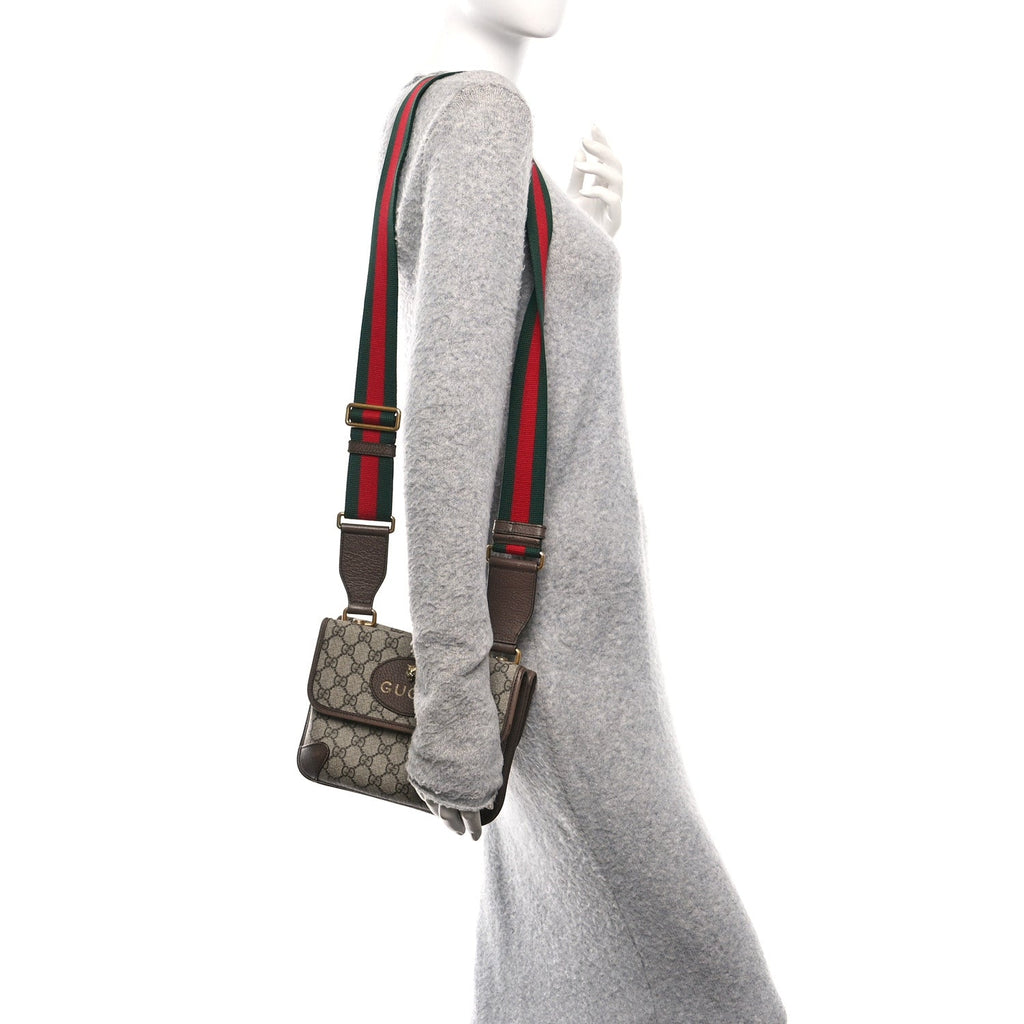 GG Supreme Monogram Web Small Neo Vintage Double Flap Messenger Bag Beige New Acero