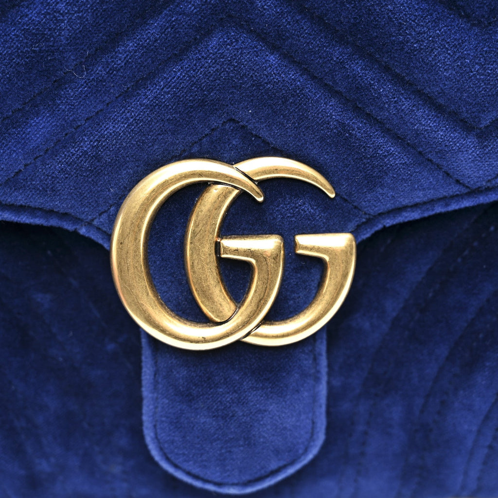 Velvet Matelasse GG Marmont Clutch Cobalt Blue