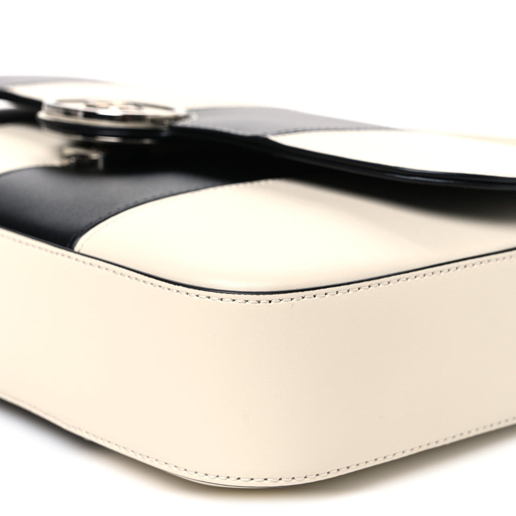 Senna Calfskin Lines Petite GG Top Handle Shoulder Bag Black Mystic White