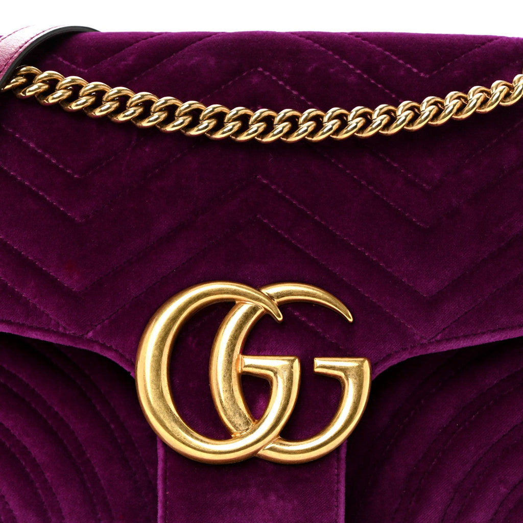 Velvet Matelasse Medium GG Marmont Shoulder Bag Fuchsia Violet Cyclamen