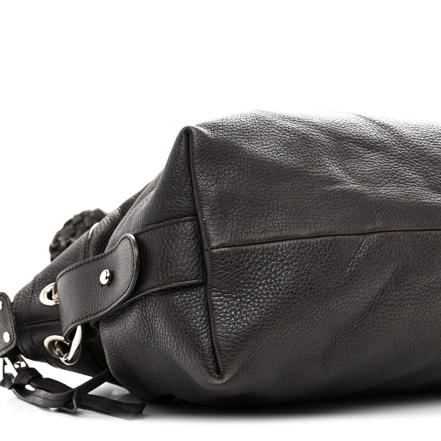 Pebbled Calfskin Large Bamboo Bar Tassel Shoulder Bag Dark Brown