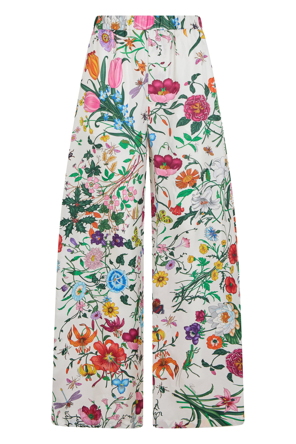 Gucci Floral Silk Trousers — White