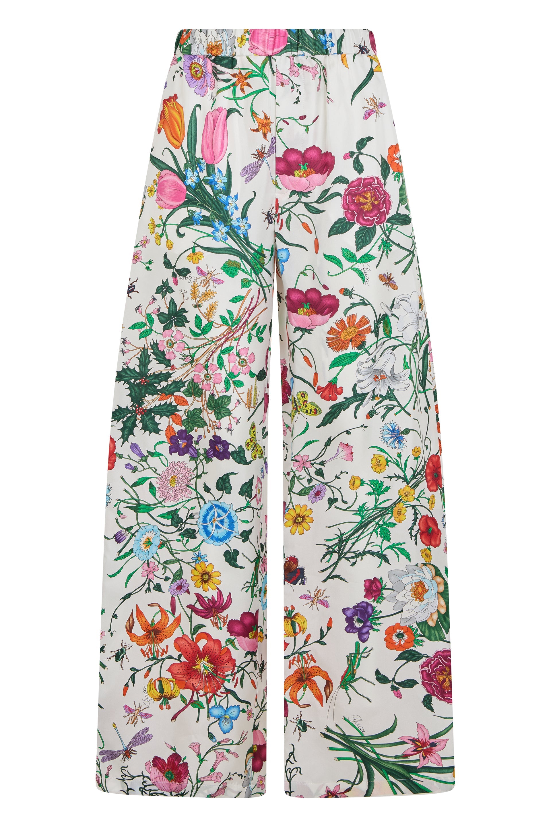 Gucci Floral Silk Trousers — White