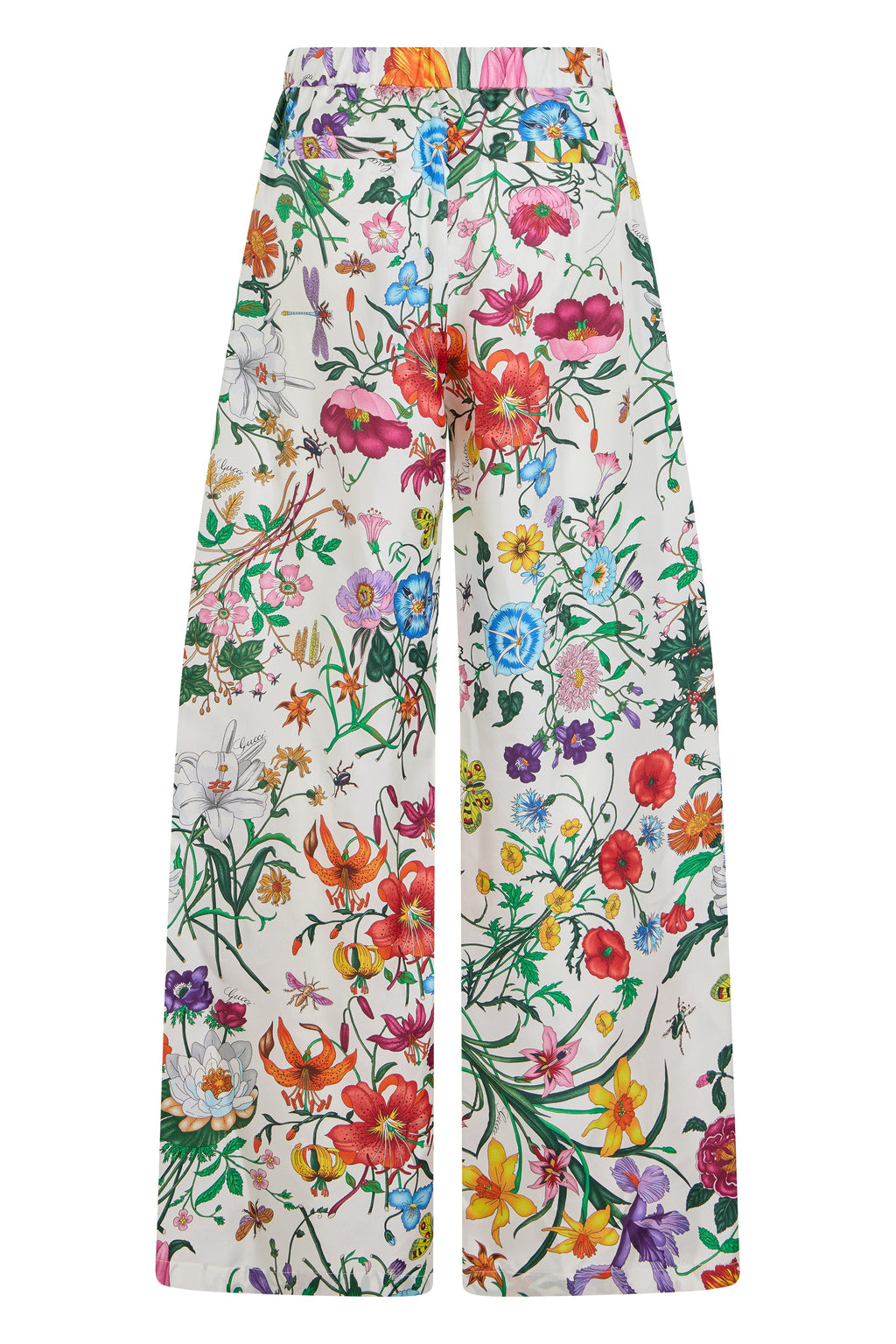 Gucci Floral Silk Trousers — White