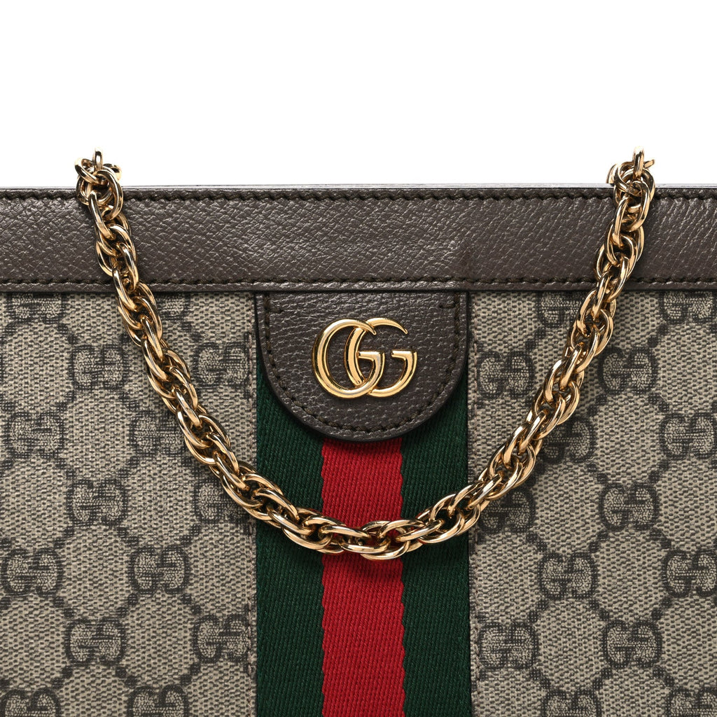 GG Supreme Monogram Web Small Ophidia Chain Shoulder Bag Brown