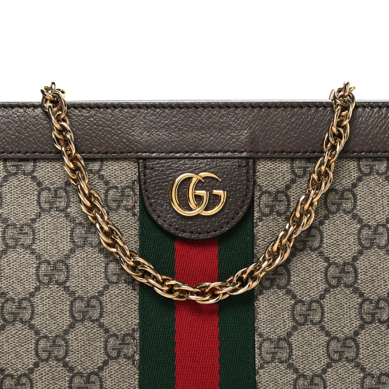 GG Supreme Monogram Web Small Ophidia Chain Shoulder Bag Brown