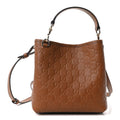 GG Calfskin Embossed Emblem Small Bucket Bag Brown