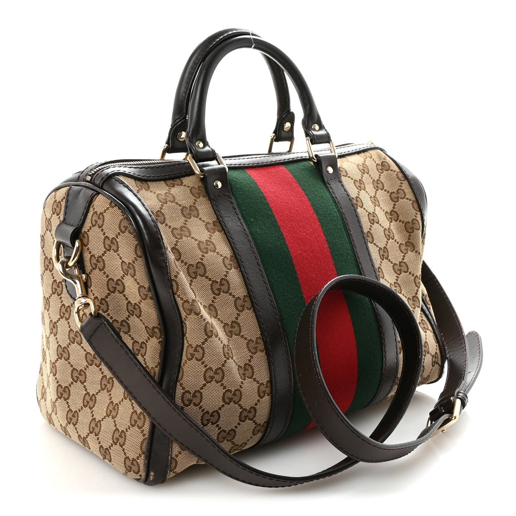 Monogram Selleria Calfskin Vintage Web Medium Boston Beige Ebony Cocoa