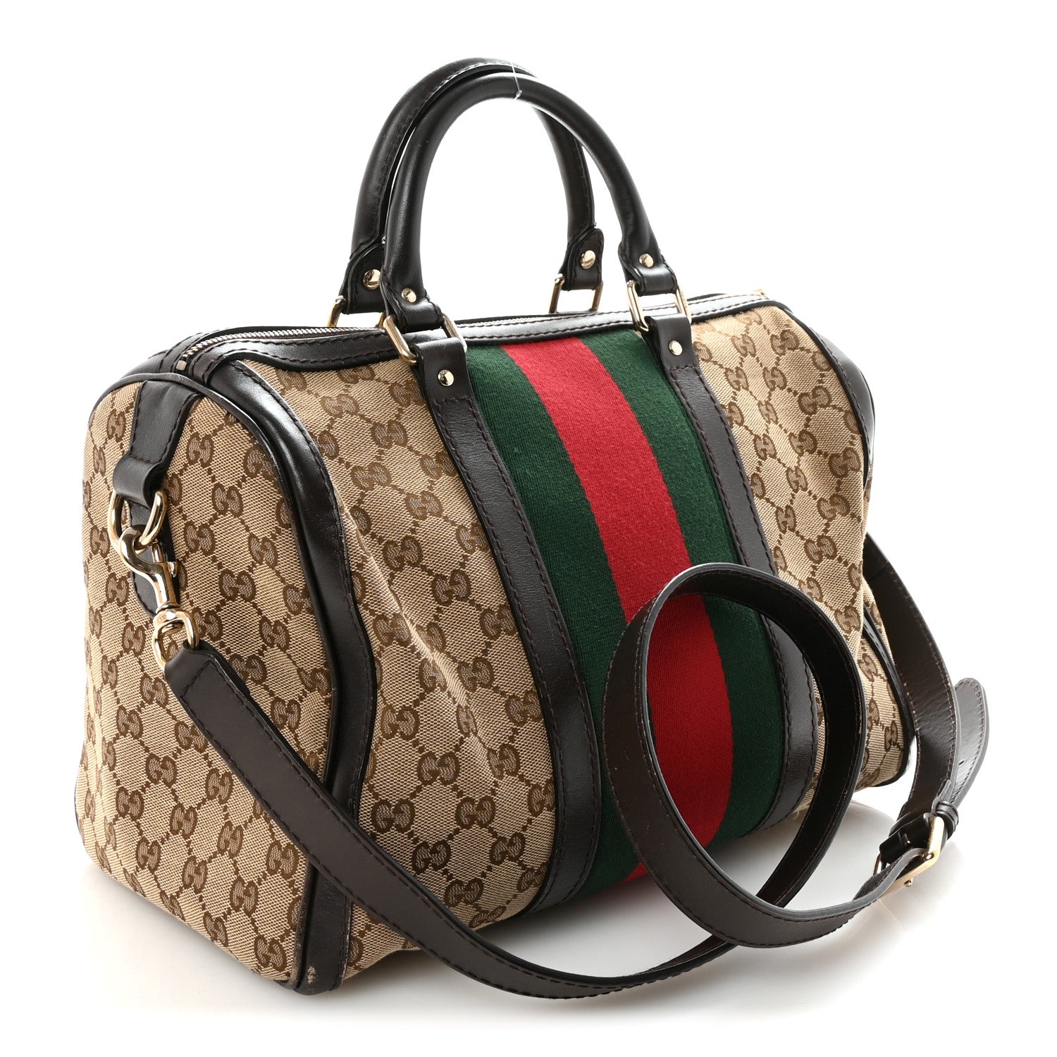 Monogram Selleria Calfskin Vintage Web Medium Boston Beige Ebony Cocoa