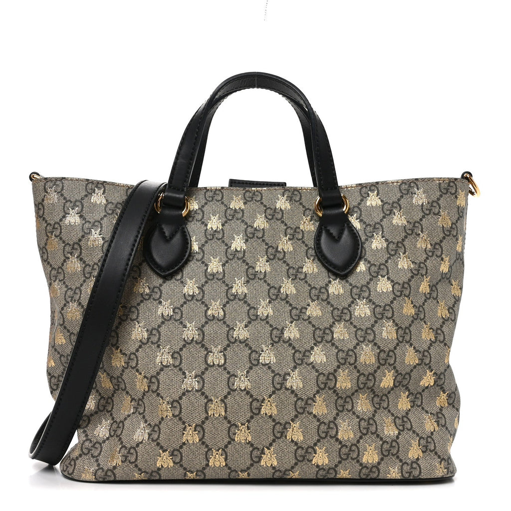 Soft GG Supreme Monogram Bees Small Crossbody Tote Beige Oro Black