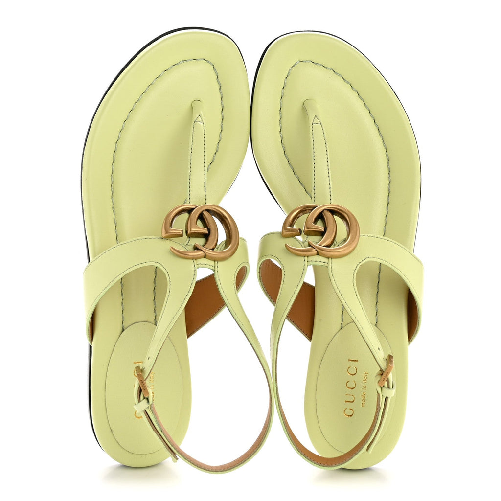 Calfskin Double G Thong Flat Sandals 35 Pistachio Green