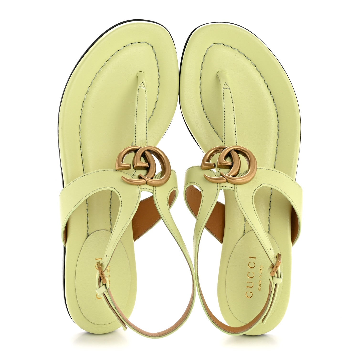 Calfskin Double G Thong Flat Sandals 35 Pistachio Green