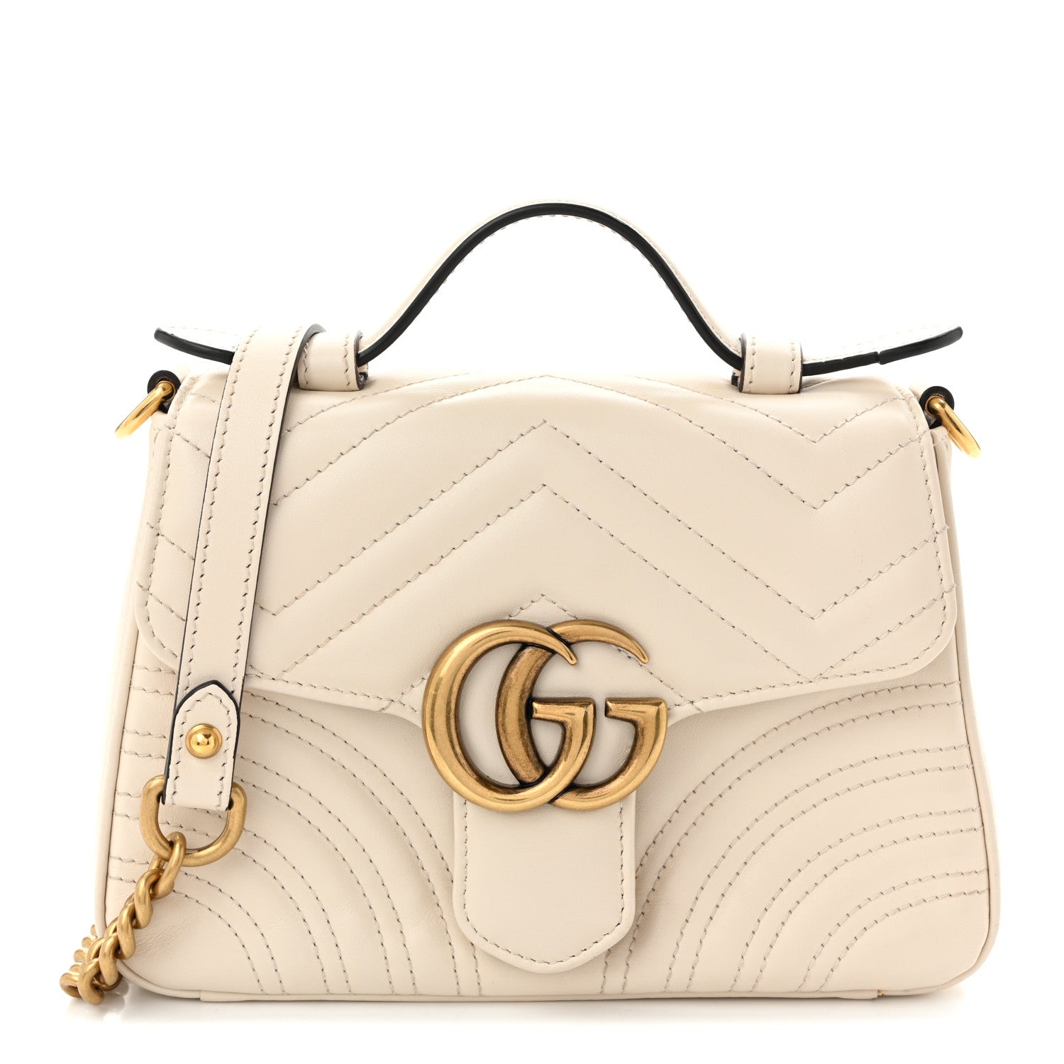 Calfskin Matelasse Mini GG Marmont Top Handle Shoulder Bag White