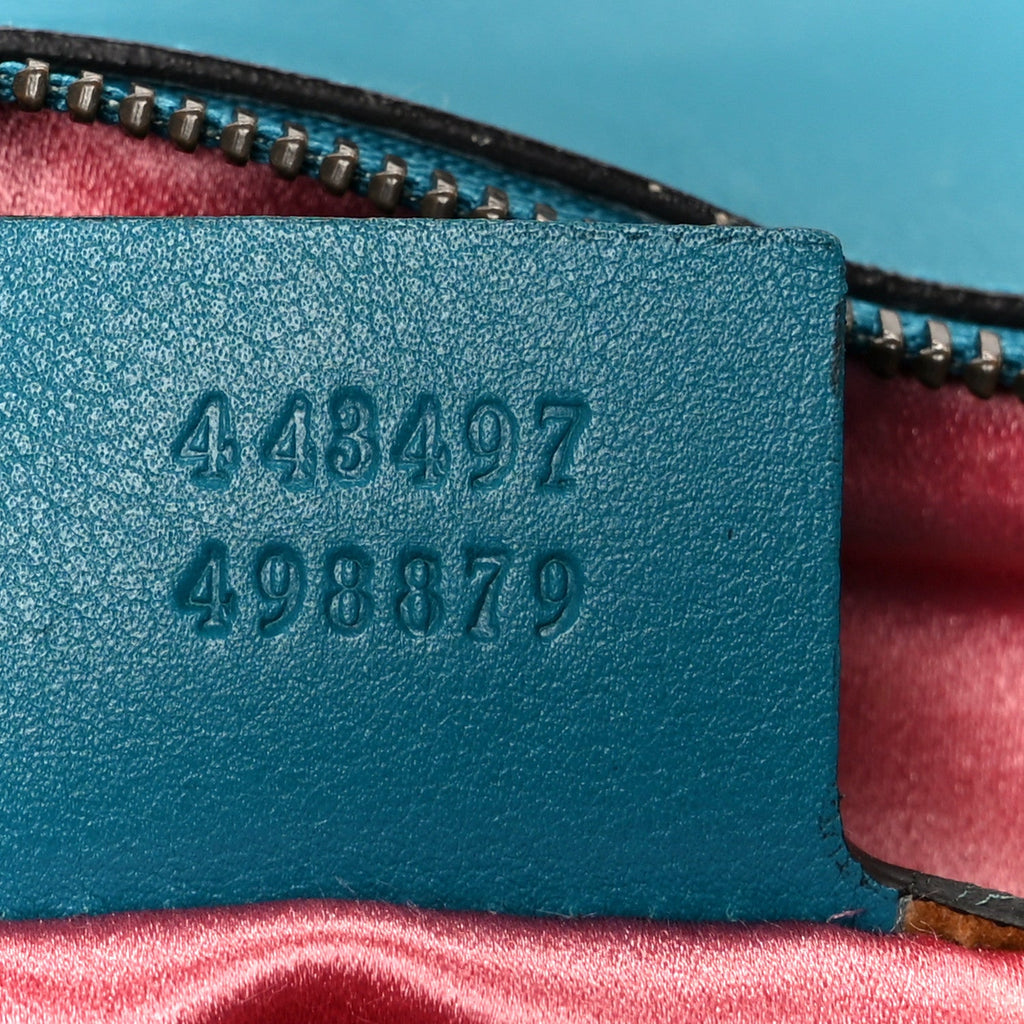 Velvet Matelasse Small GG Marmont Shoulder Bag Pavone Cyan