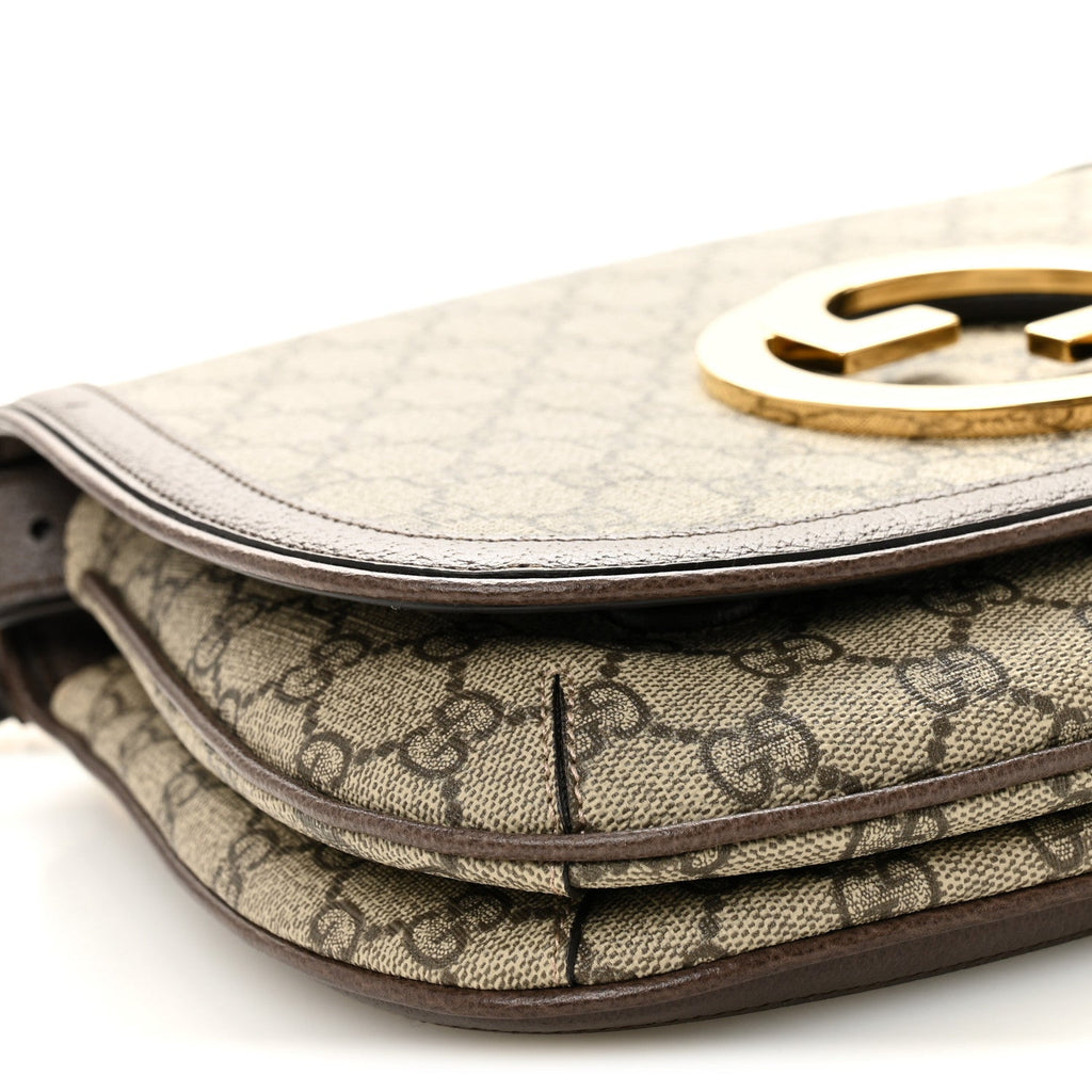 GG Supreme Monogram Textured Dollar Calfskin Web Medium Blondie Shoulder Flap Bag Beige Ebony New Acero