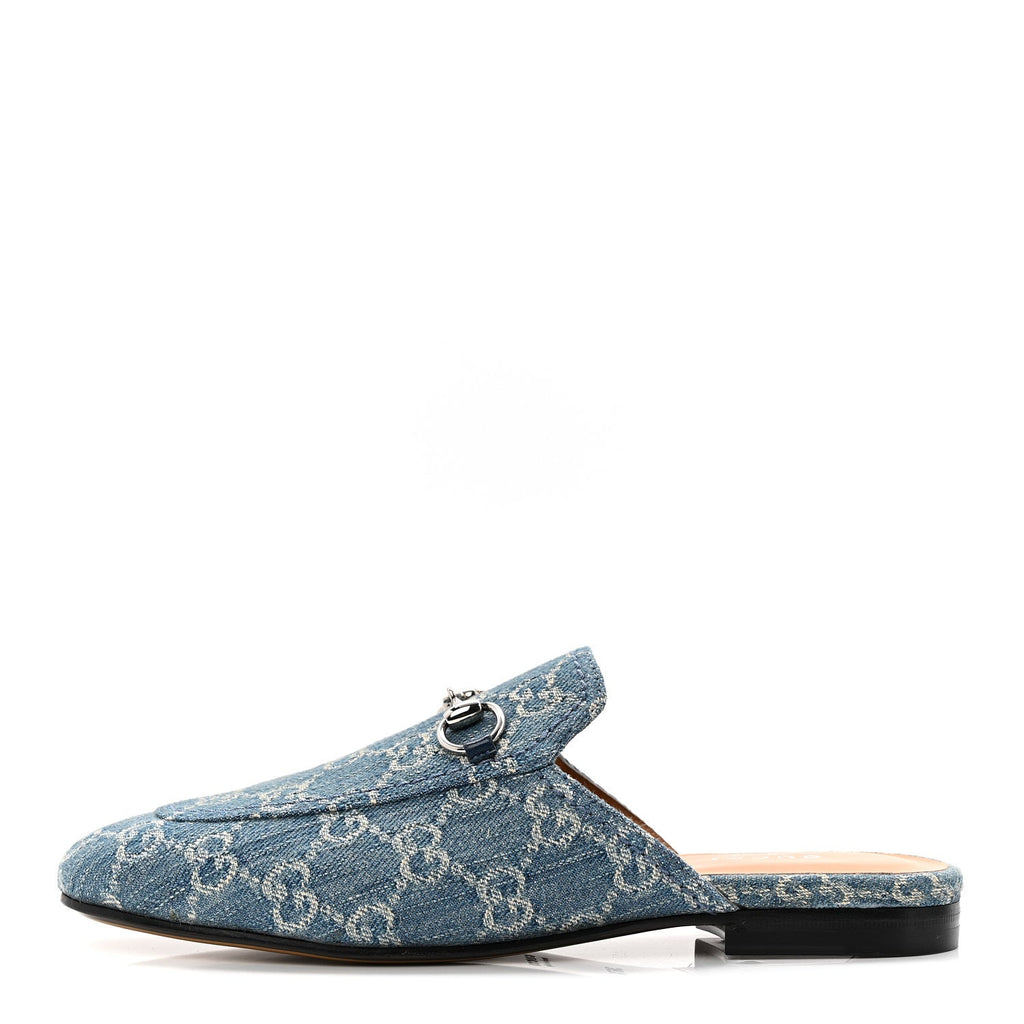 New Denim GG Malaga Kid Womens Princetown Slippers 36.5 Light Blue Royale