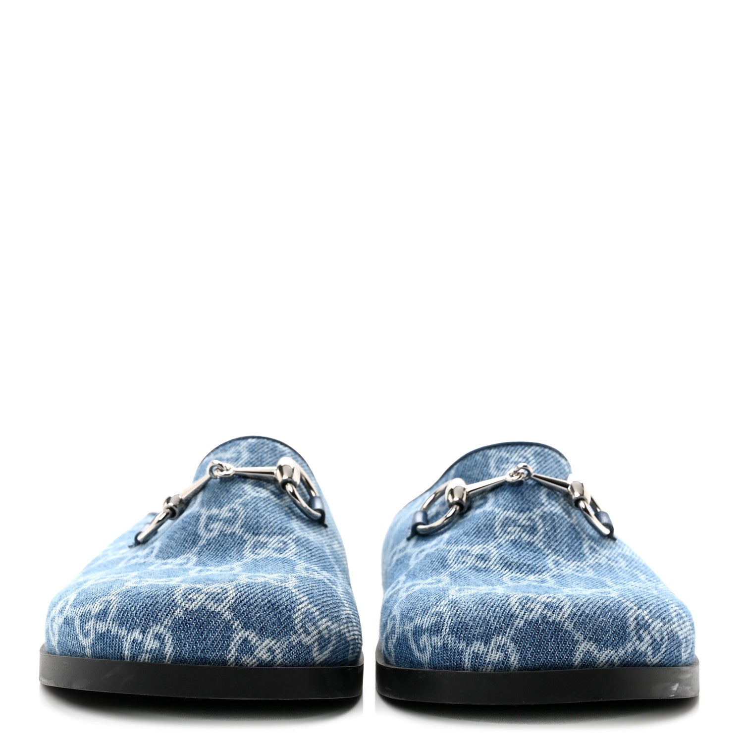 New Denim GG Monogram Granada Kid Womens Horsebit Mules 35 Blue