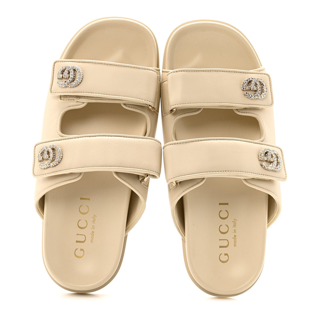 Calfskin Double G Crystal Womens Isla Dad Sandals 39 Ivory