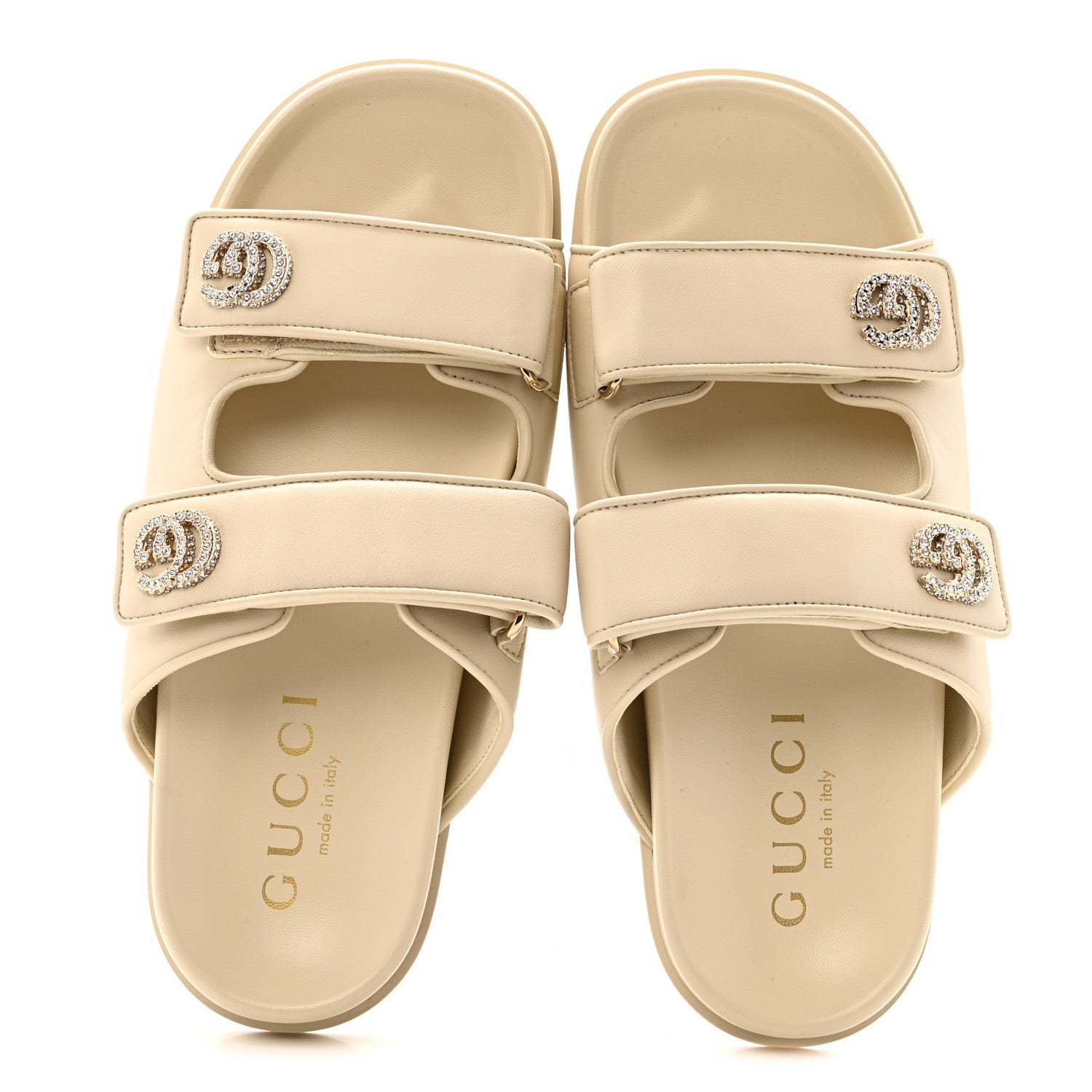 Calfskin Double G Crystal Womens Isla Dad Sandals 39 Ivory