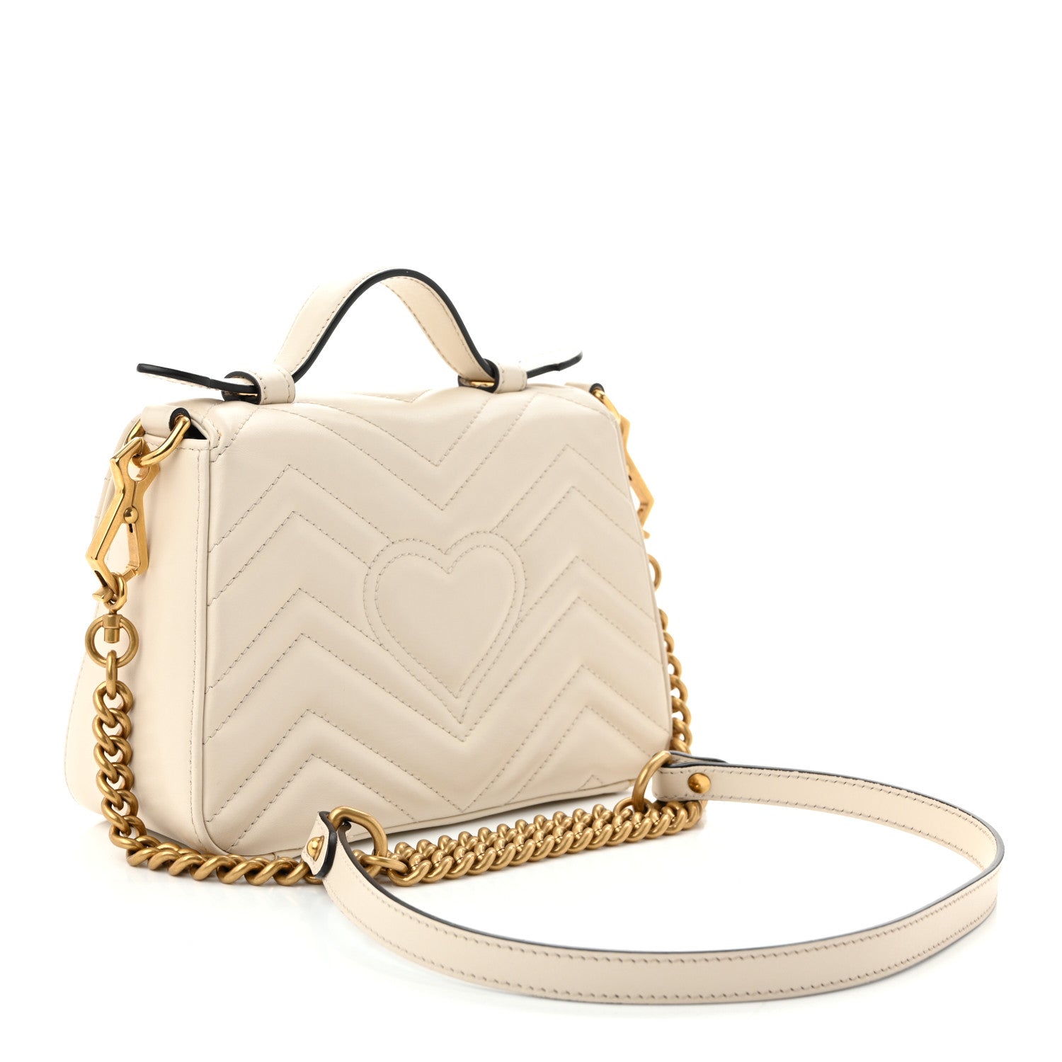 Calfskin Matelasse Mini GG Marmont Top Handle Shoulder Bag White