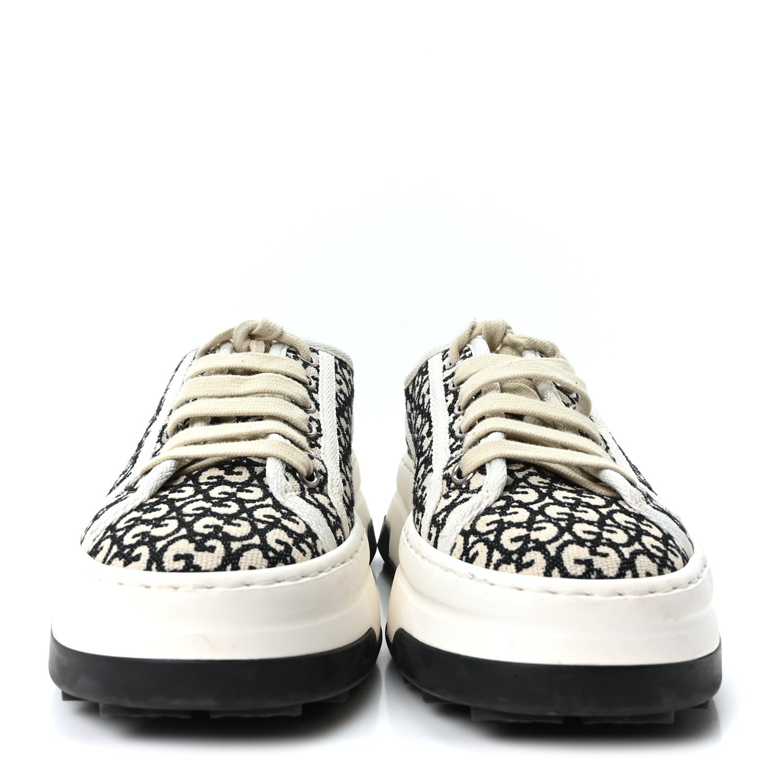 GG Monogram Jacquard Womens 1977 Tennis Platform 52mm Sneakers 36.5 Black Mystic White