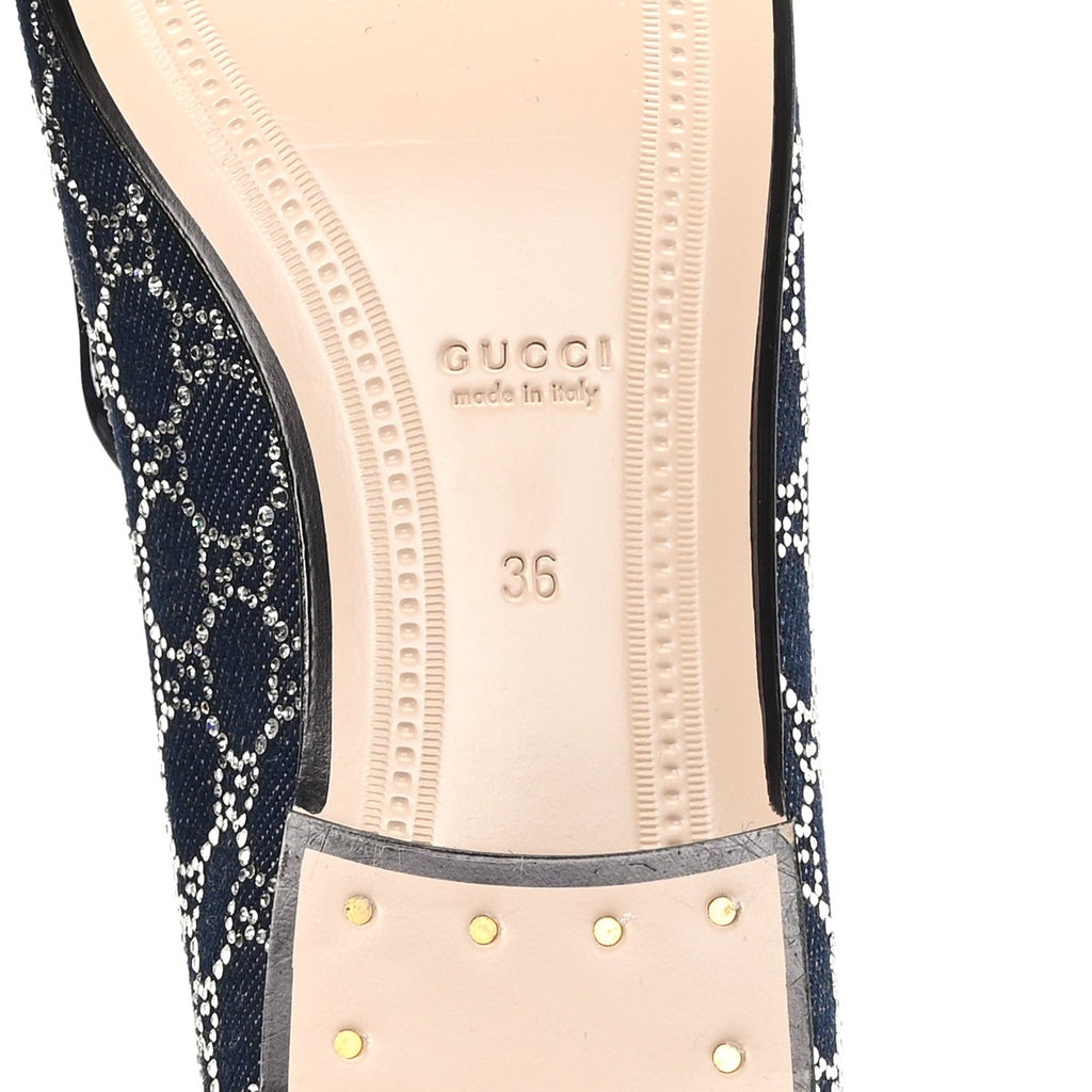 New Denim Crystal GG Monogram Womens 1953 Horsebit Jordaan Loafer 36 Blue