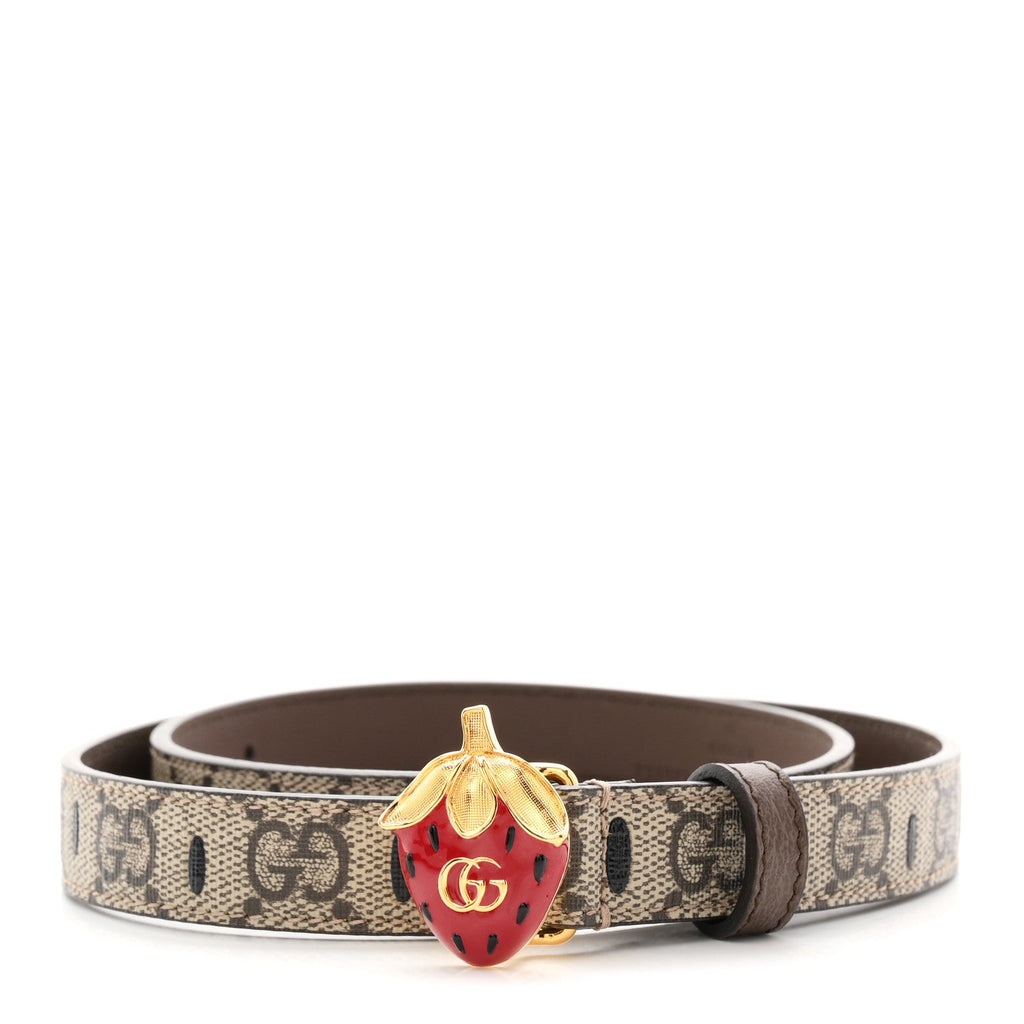 GG Supreme Monogram Calfskin Strawberry Buckle Thin Belt 80 32 Beige Ebony New Acero