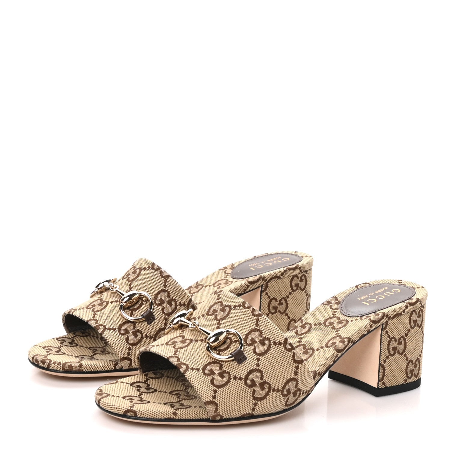 GG Monogram Horsebit Slide Sandals 38.5 Camel Brown