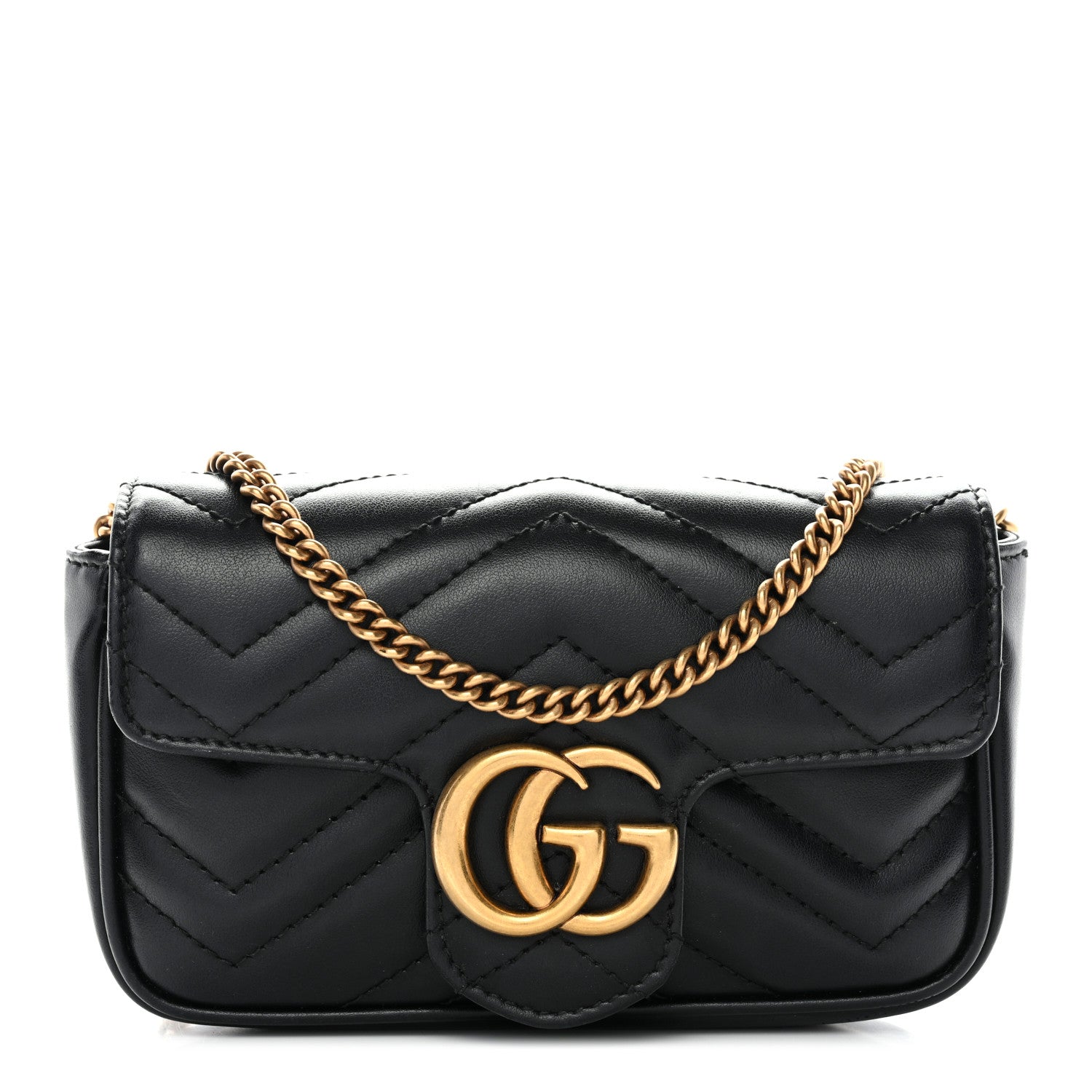 Calfskin Matelasse Super Mini GG Marmont Shoulder Bag Black