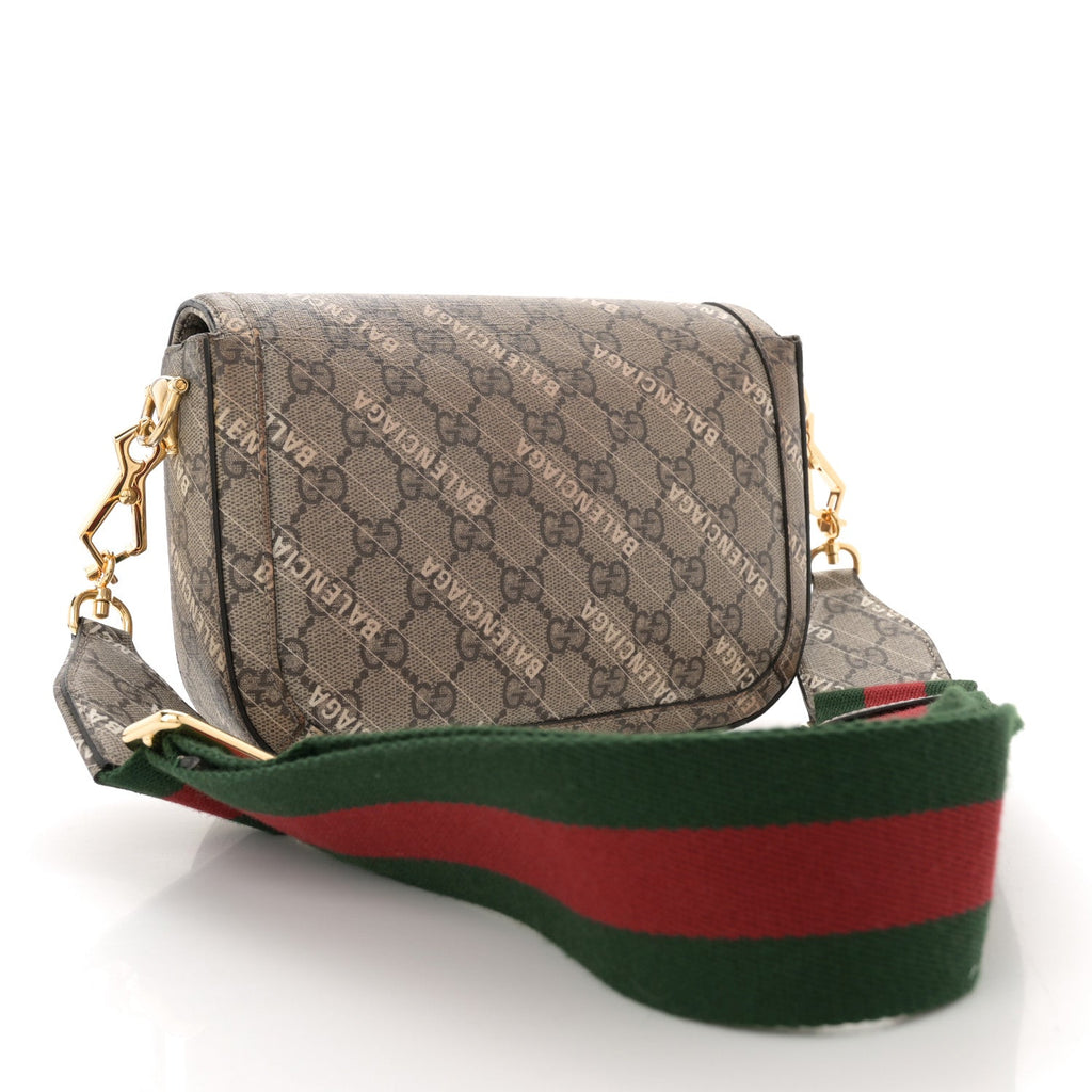 X BALENCIAGA GG Supreme Monogram Web Logo Print Mini Horsebit 1955 Shoulder Bag Beige Ebony