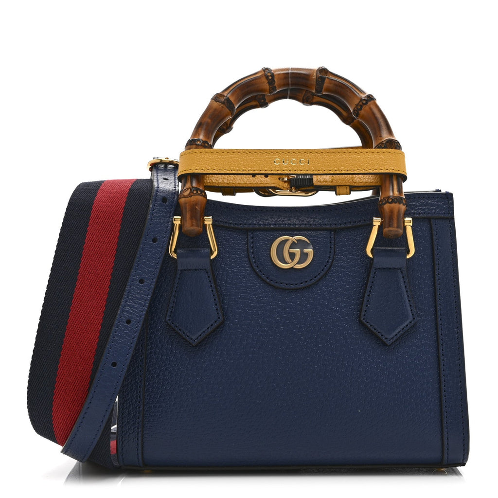 Textured Dollar Calfskin Web Mini Diana Tote Bag Royal Crop