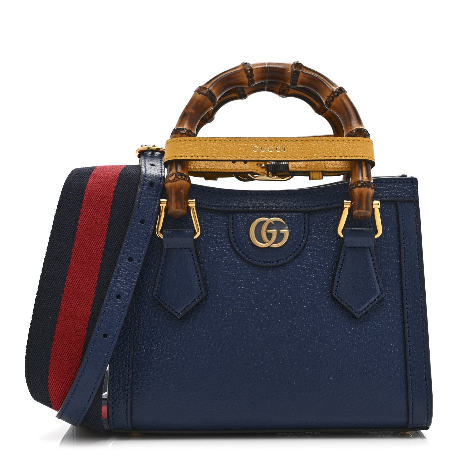 Textured Dollar Calfskin Web Mini Diana Tote Bag Royal Crop