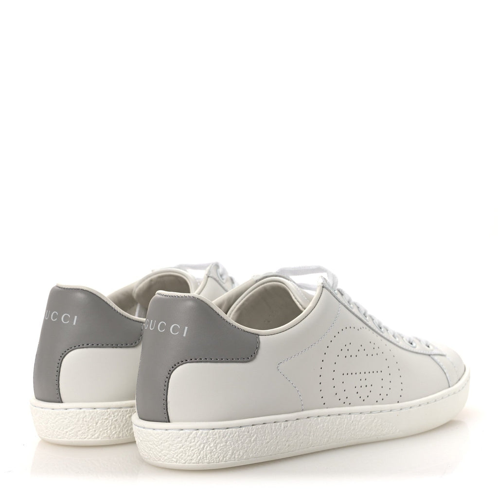 Calfskin Interlocking G Perforated Womens Ace Sneakers 37 White Grey Sky