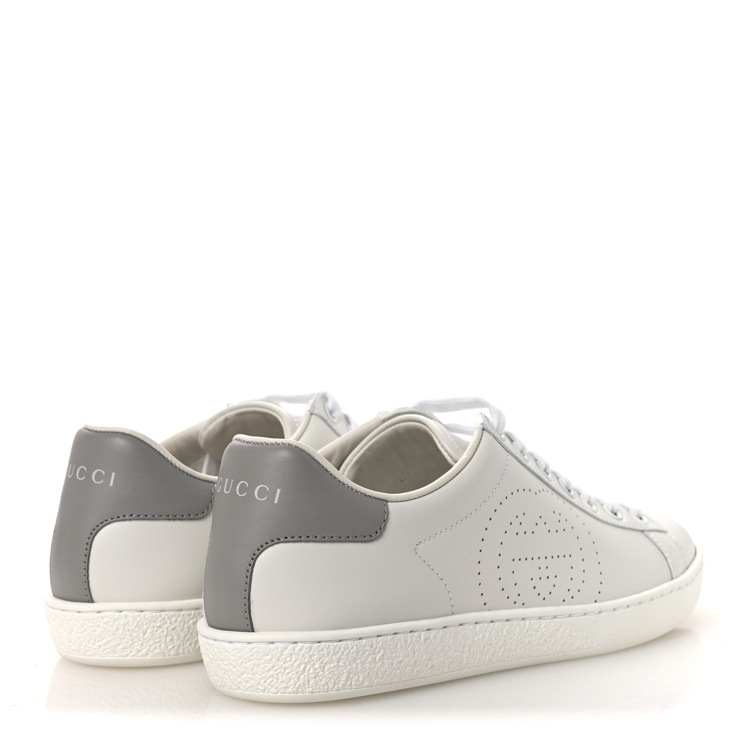 Calfskin Interlocking G Perforated Womens Ace Sneakers 37 White Grey Sky
