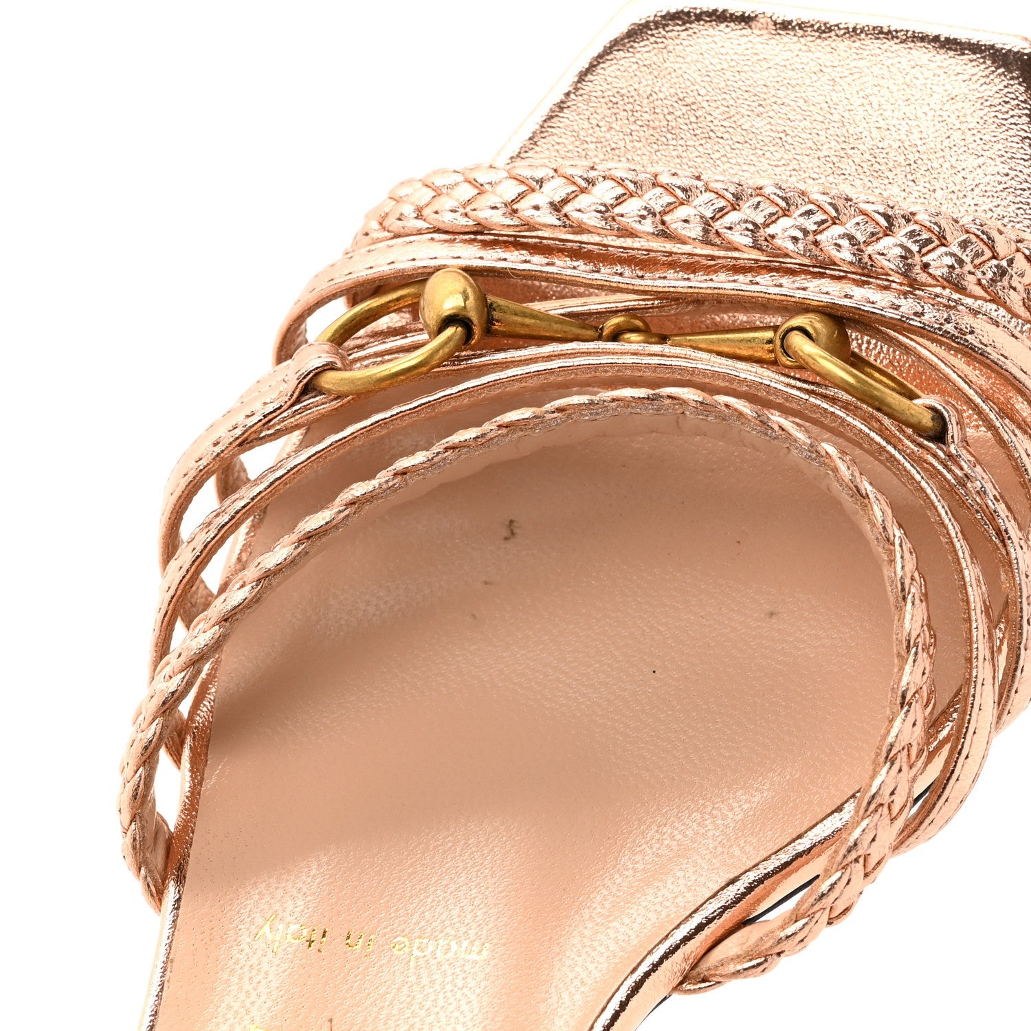 Metallic Nappa Braided Ketty Horsebit Sandals 36 Salmone