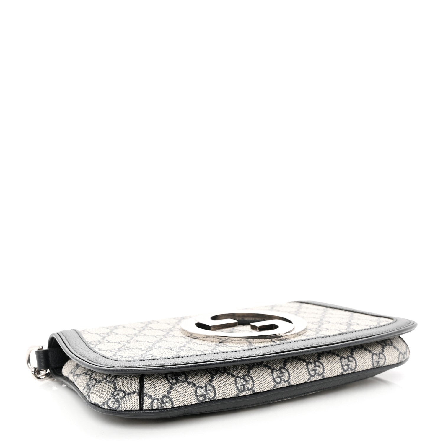 GG Supreme Monogram Textured Dollar Calfskin Blondie Chain Shoulder Flap Bag Beige Blue